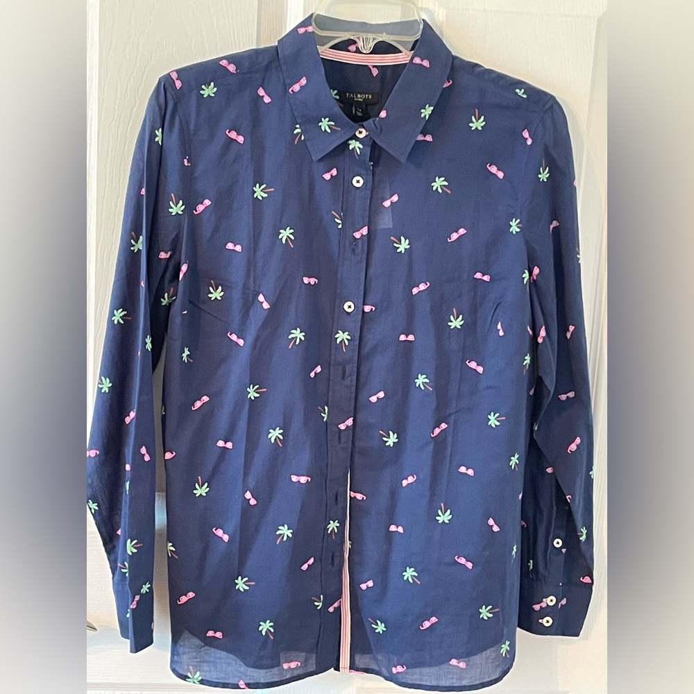 Talbot shirt blue w/ palm tree & sun glasses buttoned NWT